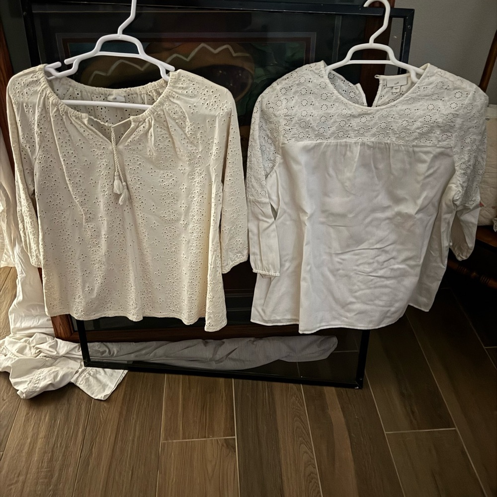 J. Jill Cream Pleated 3/4 Sleeve Blouse